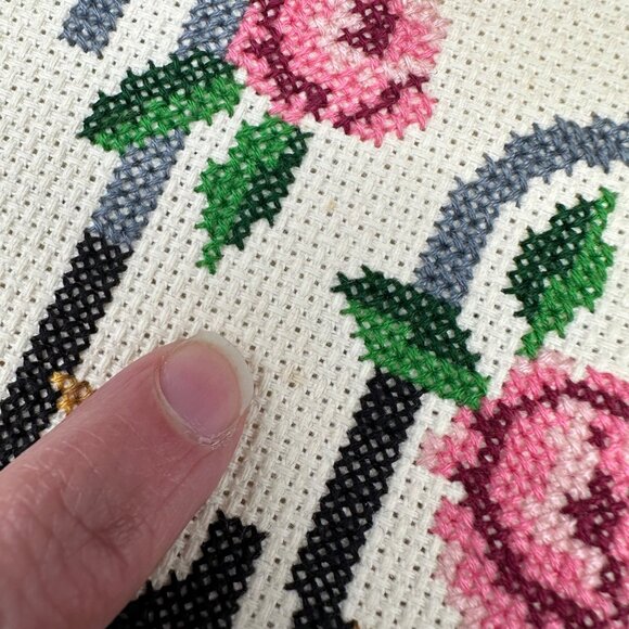 Handmade Floral Welcome Wall Hanging Framed Cross Stitch Art Granny Chic Decor - Picture 5 of 12